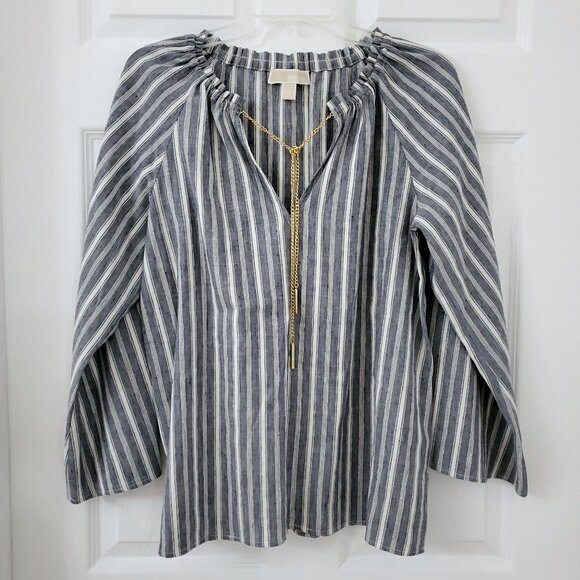 Michael Michael Kors Striped Linen‎ Blend Women's Boho Blouse - Picture 1 of 12